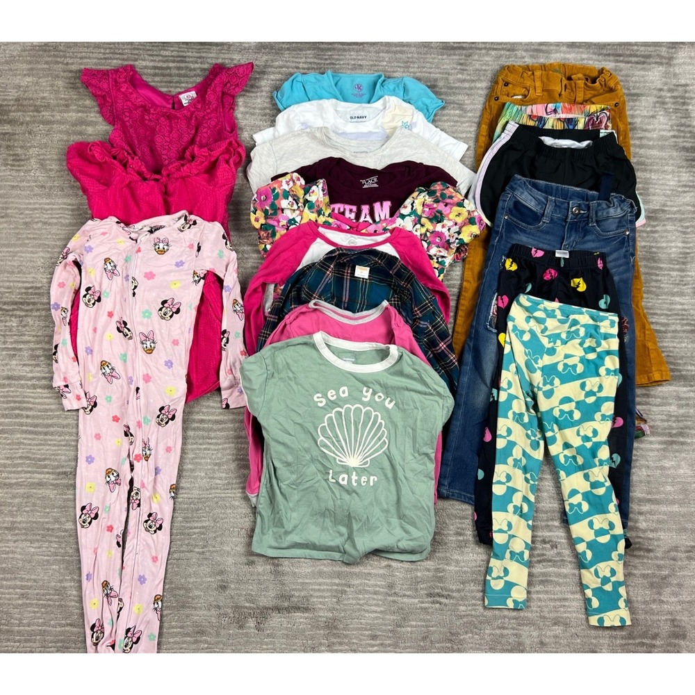 Lot of 18 Girls Clothing 5T 5-6 Pink Blue Disney Old Navy Garanimals Bundle etc+